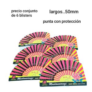 Invisibles negros largos con punta protegida. LucMD 1041. Conjunto de  6 sets