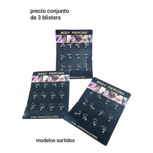 Piercings surtidos. Conjunto de 3 blisters.