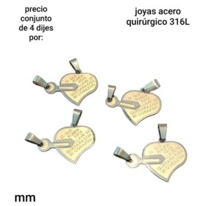 Dijes MM corazón con llave.  Conjunto de 4 unidades.