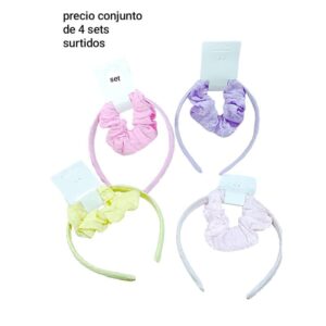 Set Candy 778. Vincha + scunzy. Colores surtidos. Conjunto de 4 sets.