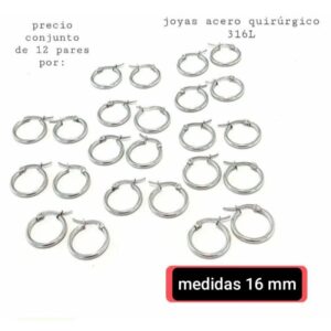 Aros MJC. Argollas 16mm. Conjunto de 12 pares
