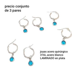 Aros MJC. Argollas con cristales turquesa. Conjunto de 3 pares.