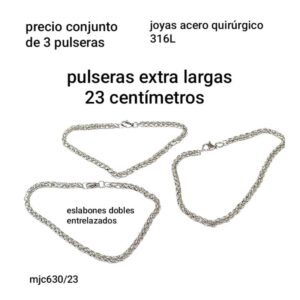 Pulseras MJC 630. Entrelazadas x 23 cm. Conjunto de 3 unidades.