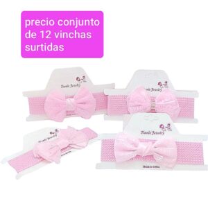 Vinchas BB con apliques de moños. Conjunto de 12 unidades.