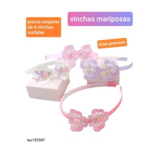 Vinchas LucMD 157207. Con apliques mariposas. Conjunto de 4 unidades.