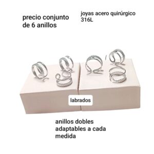 Anillos dobles adaptables. Tamaños surtidos. Conjunto de 6 unidades.