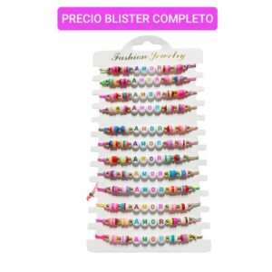 Pulseras con canutillos AMOR. Conjunto de 12 unidades.