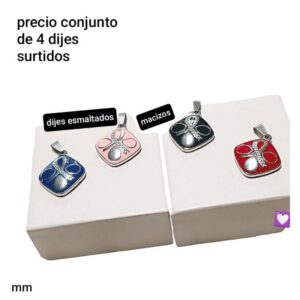 Dijes MM esmaltados. Colores surtidos. Conjunto de 4 unidades.