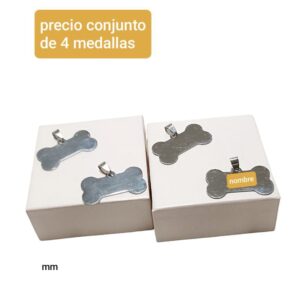 Dijes huesos para identificación de mascotas. Conjunto de 4 unidades.