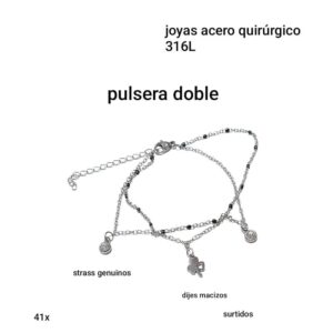 Pulsera 41X. Cadena doble con dijes y strass.