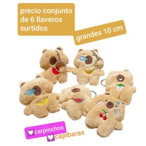 Llaveros peluche capibara. Conjunto de 6 unidades.