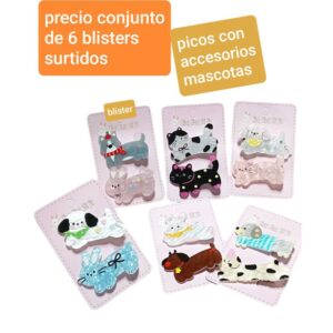 Picos con apliques mascotas. Modelos surtidos. Conjunto de 6 blisters.