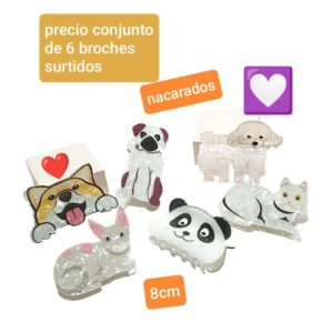 Broches nacarados mascotas. Conjunto de 6 unidades