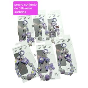 Llaveros con dijes Kuromi. Conjunto de 6 unidades.