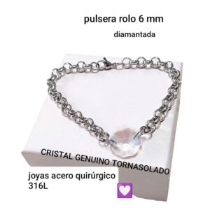 Pulsera MJC. Cadena Rolo con dije cristal.