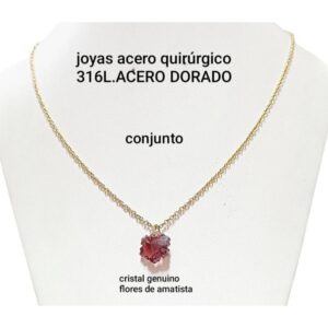 Conjunto LucMD: cadena con dije cristal flor de amatista.
