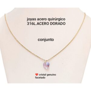Conjunto LucMD: cadena con dije corazón cristal lila facetado.