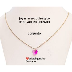 Conjunto LucMD: cadena con dije corazón cristal rosa facetado.
