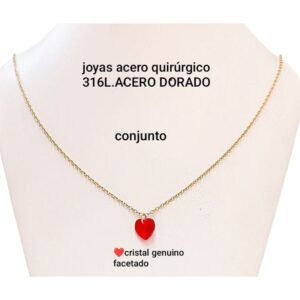 Conjunto LucMD: cadena con dije corazón cristal rojo facetado.