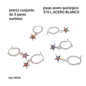 Aros MJC 1003.A. Argollitas con dijes estrellas. Conjunto de 3 pares.