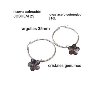 Aros LucMD. Argollas con dije flor cristal.