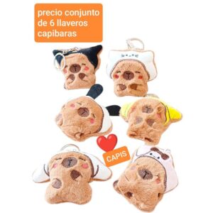 Llaveros peluche Capibara. Conjunto de 6 unidades.