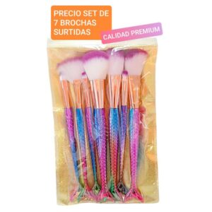 Brochas cola de pez para maquillaje. Conjunto de 7 unidades.