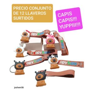 Llaveros de goma capibaras. Conjunto de 12 unidades.