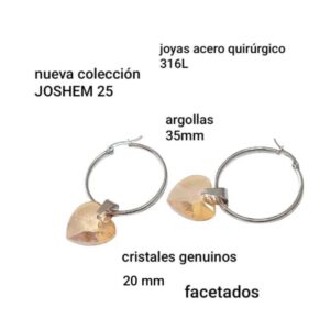 Aros LucMD. Argollas con dije cristal corazón facetado.