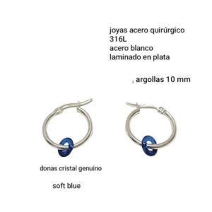 Aros LucMD. Argollitas con dona cristal azul.