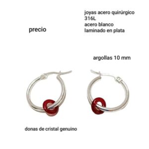 Aros LucMD. Argollitas con donas cristal rojo.