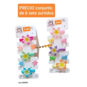 Set LucMD 160909. Gomitas con flores + minibroches. Conjunto de 6 sets.