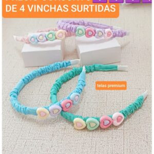 Vinchas LucMD 161104. Con apliques de corazones. Conjunto de 4 unidades.