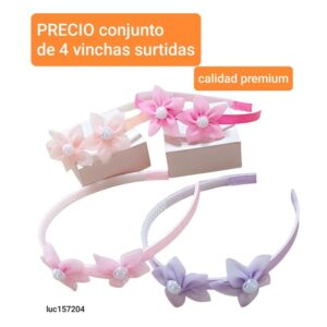 Vinchas LucMD 157204. Con apliques de flores. Conjunto de 4 unidades.