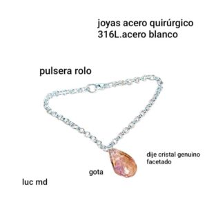 Pulsera LucMD. Cadena rolo con dije gota cristal.