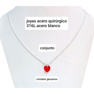 Conjunto LucMD: cadena espejito + dije corazón cristal.
