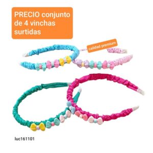 Vinchas LucMD 161101. Con apliques de moñitos. Conjunto de 4 unidades.