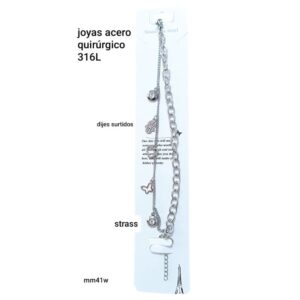 Pulsera MM 41W. Cadena doble con dijes y strass. Modelos surtidos.