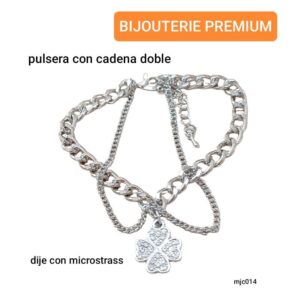 Pulsera MJC 014. Cadena doble con dije trébol.