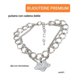 Pulsera MJC 001. Cadena doble con dije corazón.