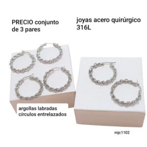 Aros MJC 1102. Argollas labradas. Conjunto de 3 pares.