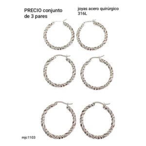 Aros MJC 1103. Argollas labradas. Conjunto de 3 pares.