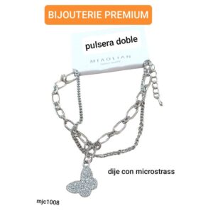 Pulsera MJC 1008. Cadena doble con dijes mariposas.