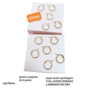 Aros MJC. Argollas 20mm. Conjunto de 3 pares.