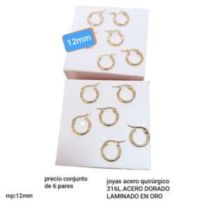 Aros MJC. Argollas 12mm. Conjunto de  6 pares.