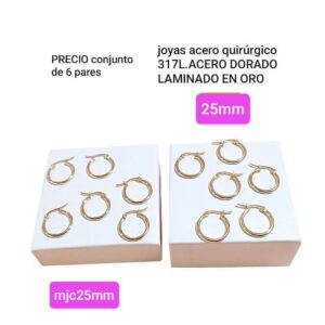 Aros MJC. Argollas 25mm. Conjunto de 6 pares.