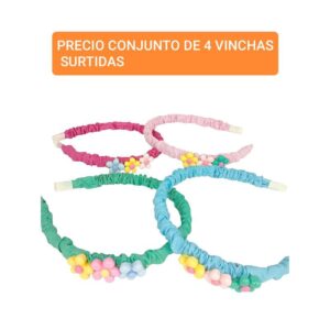 Vinchas LucMD 161105. Forradas con apliques de flores. Conjunto de 4 unidades