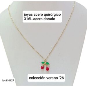Conjunto LucMD. Cadena con dije esmaltado cerezas 🍒.