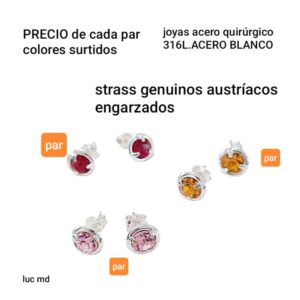 Aros LucMD. Strass engarzados. Colores surtidos.