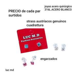 Aros LucMD strass cuadrado. Colores surtidos.